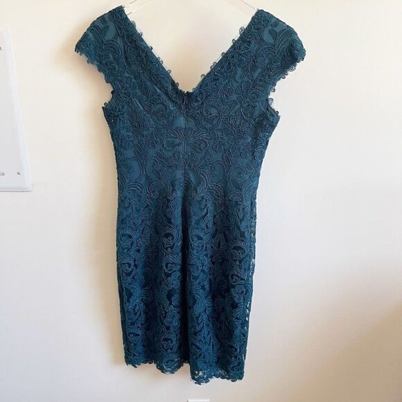 Tadashi Teal Off Shoulder Midi Dress Body Con Cocktail Evening Size 4 - Picture 2 of 8